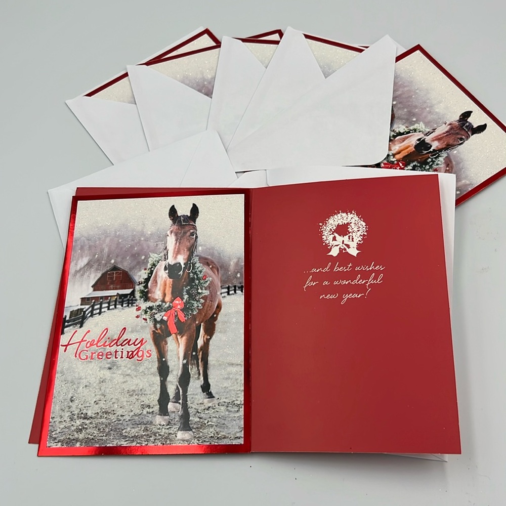 7 Horse Christmas holiday season greeting cards lot NEW unused Sparkling
